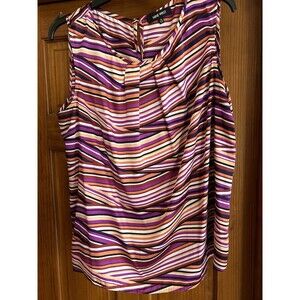 Nine West Purple Orange Black & Sleeveless Top XL Art Wavy Stripe Business Class